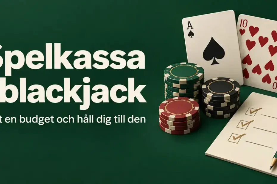 Spelkort, staplar med spelmarker och en checklista illustrerar vikten av att sätta en budget och hålla sig till den när man spelar blackjack.