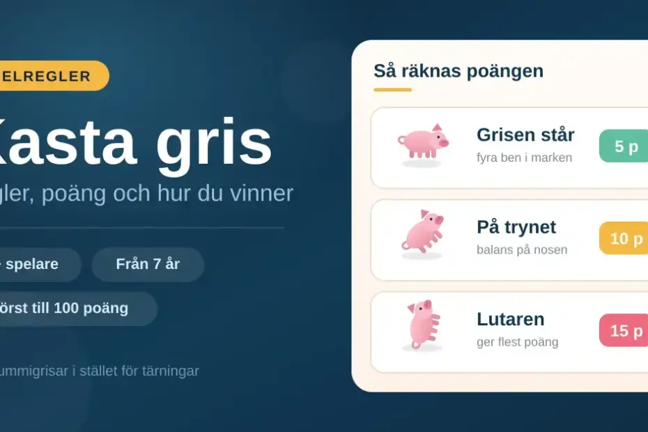 Illustrerad grafik för spelet Kasta gris som visar tre gummigrisar i olika positioner med poängen 5, 10 och 15 poäng.