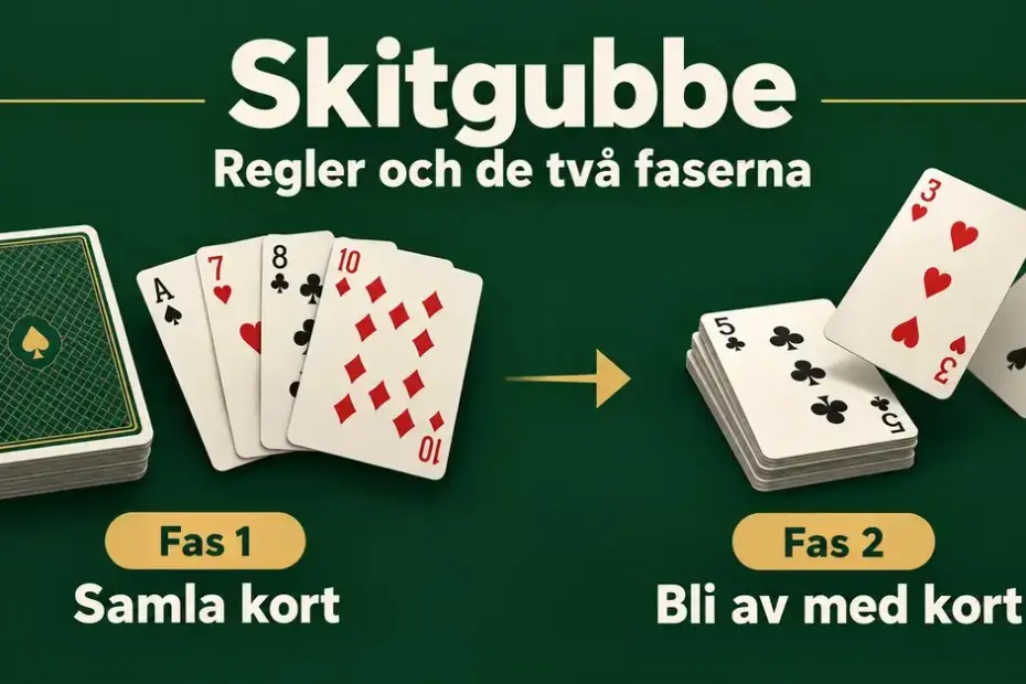 Illustration av Skitgubbes två faser med spelkort: först samla kort och sedan bli av med kort.